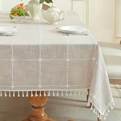 Alsoo Waterproof Tablecloths for Rectangle Tables Rustic Plaid Tablecloth Cotton Linen Cloth Wrinkle Free Table Cloths for Parties, Kitchen Dining, Holiday, Christmas, 10-12 Seats/55"x120"