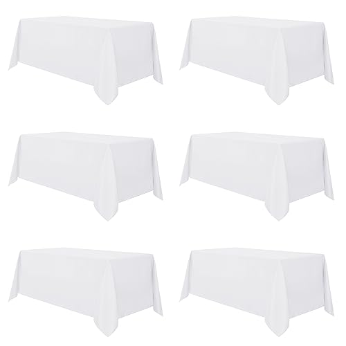 sancua 6 Pack White Tablecloth 90 x 156 Inch - Rectangle Table Cloth for 8 Feet Tables Stain and Wrinkle Resistant Washable Polyester Table Cover for Dining Wedding Banquet Party Buffet Restaurant