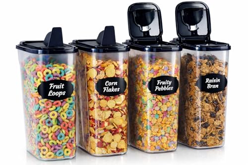 Chef's Path Airtight Food Storage Containers - Pack of 4 (4L/135.3oz) - MULTISPOUT Design for Kitchen & Pantry - BPA-Free Cereal Containers with Bigger Spout Mouth for Easy Pouring