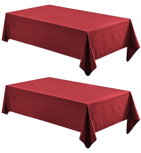 2 Pack Rectangle Tablecloth, 60x104 inch, Water Resistant Wrinkle Free Linen Textured Table Cloth Washable, Decorative Fabric Table Cover for Dining, Party and Camping, Red