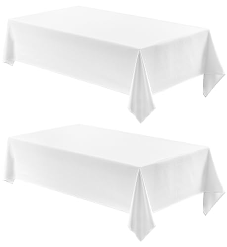 2 Pack Rectangle Tablecloth, 60x120 inch, Water Resistant Wrinkle Free Linen Textured Table Cloth Washable, Decorative Fabric Table Cover for Dining, Party and Camping, White