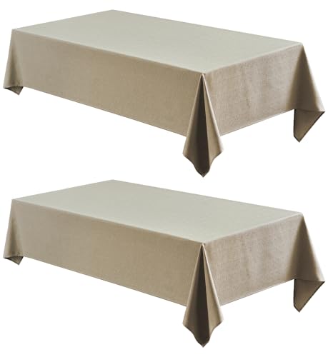 2 Pack Rectangle Tablecloth, 60x104 inch, Water Resistant Wrinkle Free Linen Textured Table Cloth Washable, Decorative Fabric Table Cover for Dining, Party and Camping, Mocha