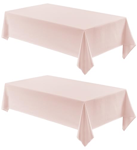 2 Pack Rectangle Tablecloth, 60x120 inch, Water Resistant Wrinkle Free Linen Textured Table Cloth Washable, Decorative Fabric Table Cover for Dining, Party and Camping, Pink