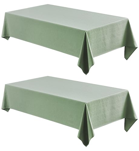 2 Pack Rectangle Tablecloth, 60x104 inch, Water Resistant Wrinkle Free Linen Textured Table Cloth Washable, Decorative Fabric Table Cover for Dining, Party and Camping, Sage Green