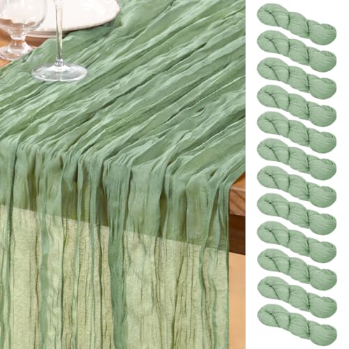 Sage Green Cheesecloth Table Runner 12 Pack Fall Table Runners Boho Gauze 120 Inches Sage Cheese Cloth Fall Table Decorations for Thanksgiving Wedding Bridal Baby Shower Tea Party