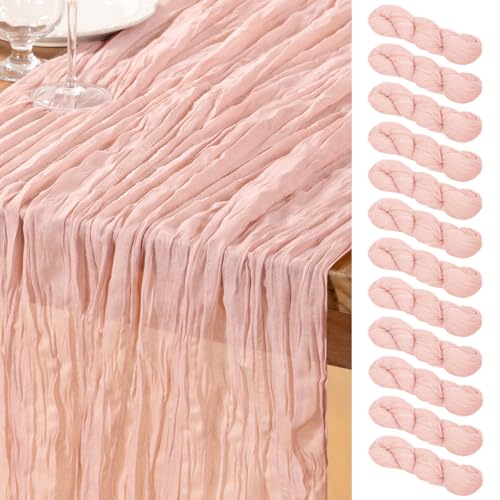 Pink Cheesecloth Table Runner 12 Pack Fall Table Runners Boho Gauze 120 Inches Light Pink Cheese Cloth Fall Table Decorations for Thanksgiving Wedding Bridal Girl Baby Shower Sweet 16 Party
