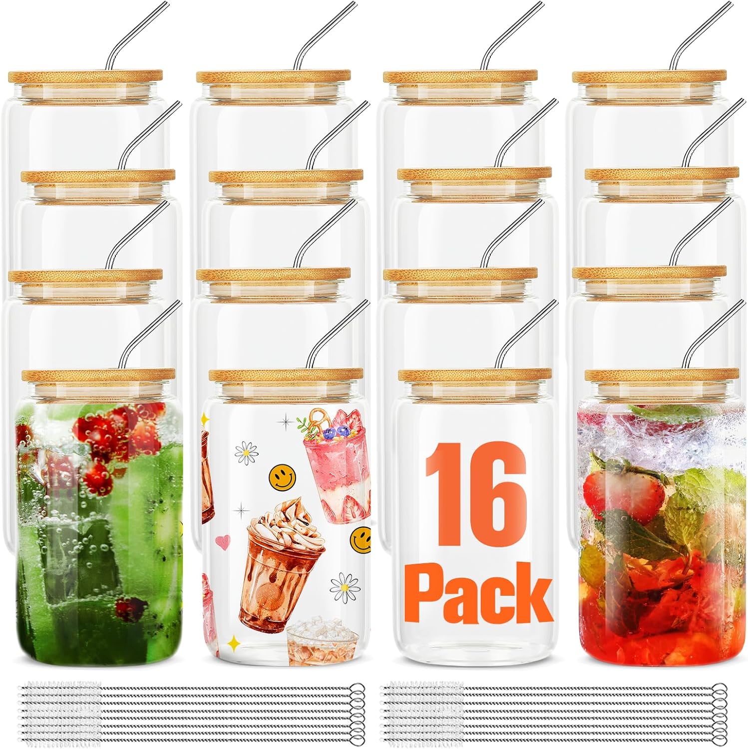 ASKIZ 16Pc Glass Cups