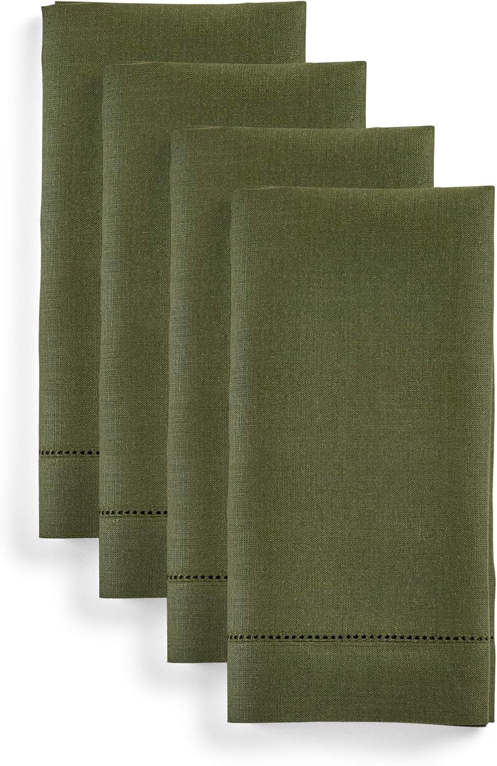 Solino Home Linen Cloth Napkins Set of 4-100% Pure Linen Olive Dinner Napkins 20 x 20 Inch for Fall, Autumn, Thanksgiving - Classic Hemstitch, Handcrafted and Machine Washable