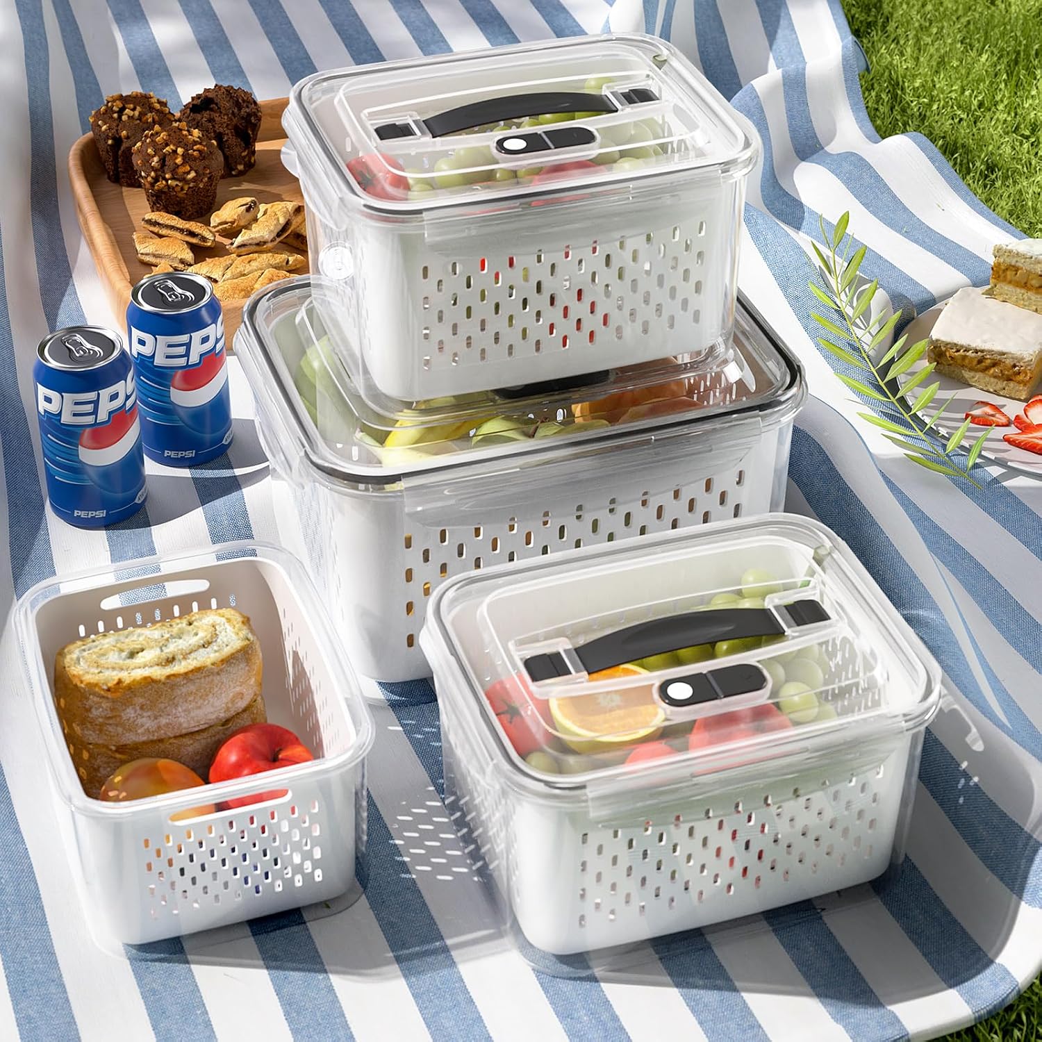 4 Pack Large Fruit Storage Containers for Fridge