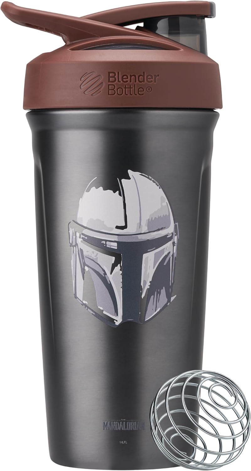 BlenderBottle Star Wars Sport Insulated Stainless Steel Shaker Bottle with Wire Whisk, 24-Ounce, Mandalorian Helmet  Protein Shakes & Hydration for Athletes & Fitness Enthusiasts, Easy Mixing, Keeps Drinks Cold, Lockable Lid