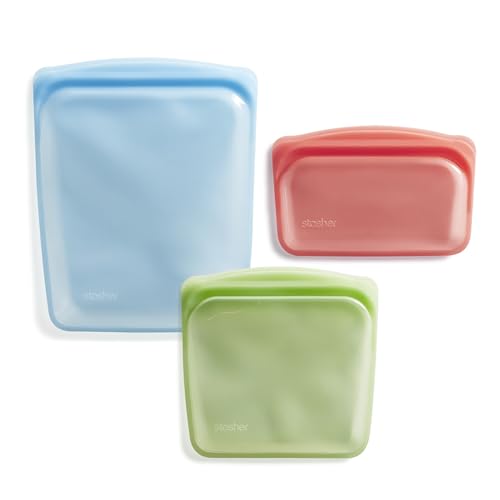 Stasher Premium Silicone Reusable Food Storage Bags, 3-Pack, Multi, Multi-Use Food Storage Bags, Lunch Bag, Travel Containers, BPA Free, Leak-free, Dishwasher-Safe, Eco-friendly