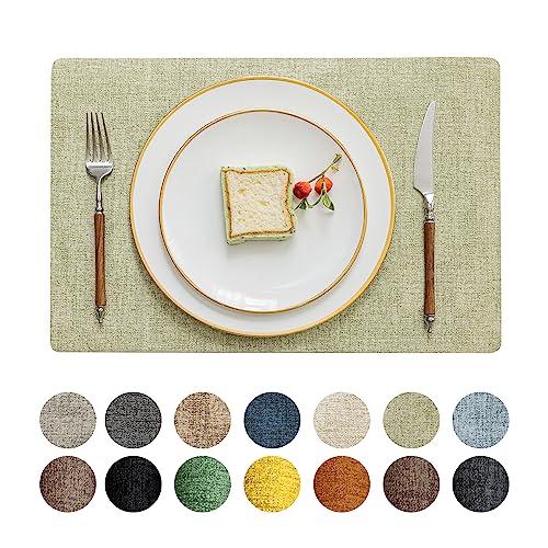 Romanstile Vinyl Placemats Set of 8-12 X 18 Inch - Heat Resistant Place Mats 100% Waterproof Oilproof Wipeable Reversible Faux Leather Table Mats for Kitchen/Dining/Party/Outdoor, Grass Green