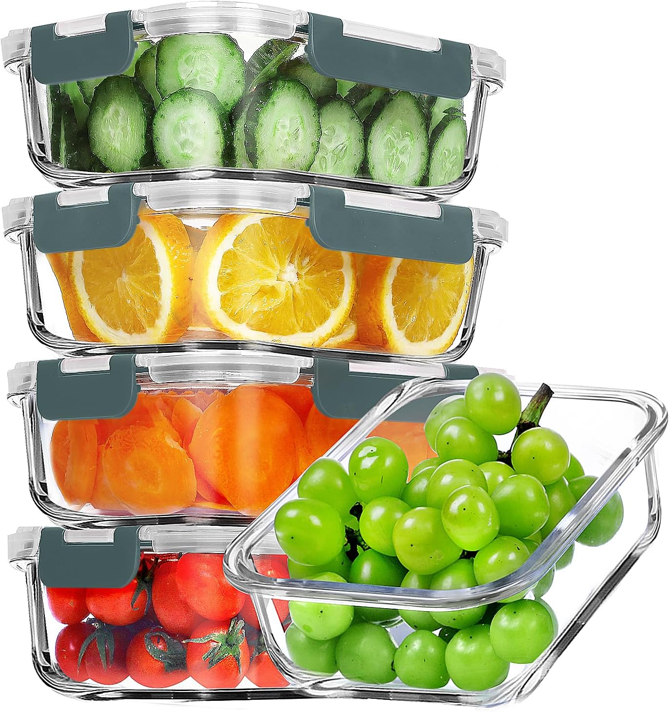 VERONES 5 Pack 36 OZ Glass Meal Prep (Grey)