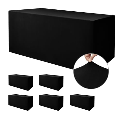 Nasitos Spandex Fitted Table Clothes, 6 Pack - 48 x 24 Inch - Black Rectangle Tablecloths for 4 Foot Tables, Fabric Table Cover Protector for Folding Table, Parties, Craft Show, Trade Show