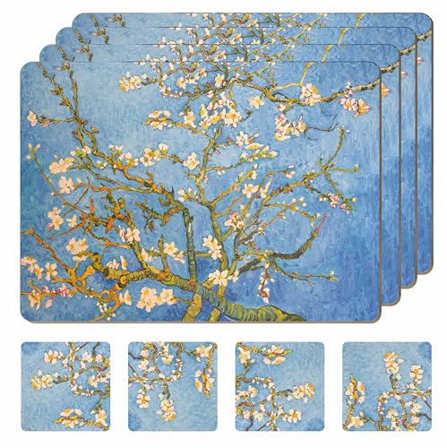 Set of 4 Heat Resistant Cork Placemats (Almond Blossoms)