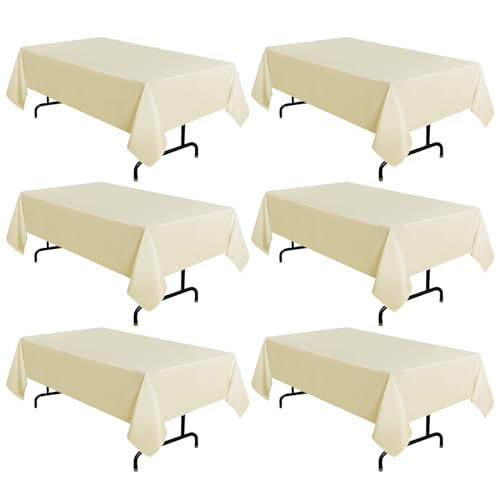 sancua 6 Pack Beige Tablecloth 60 x 102 Inch, Rectangle Table Cloth for 6 Feet Tables - Stain and Wrinkle Resistant Washable Polyester Table Cover for Dining Tables, Buffet Parties and Camping