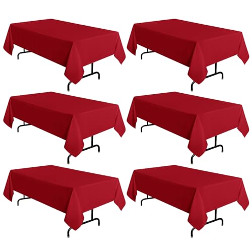 sancua 6 Pack Red Tablecloth 60 x 102 Inch, Rectangle Table Cloth for 6 Feet Tables - Stain and Wrinkle Resistant Washable Polyester Table Cover for Dining Tables, Buffet Parties and Camping