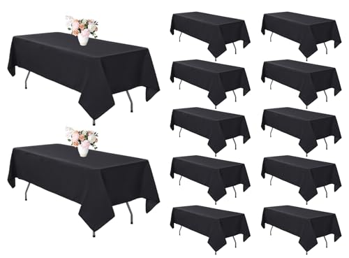 12 Pack Black Tablecloth 60 x 102 Inch Polyester Table Cloth for 6 Foot Rectangle Tables, Wrinkle Resistant Washable Decorative Fabric Table Covers for Wedding Party Banquet Buffet and Camping