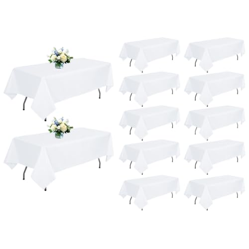 12 Pack White Tablecloth 60 x 102 Inch Rectangle Tablecloths for 6 Foot Tables, Wrinkle Resistant Washable Decorative Fabric Table Covers for Wedding Party Banquet Buffet and Camping