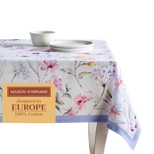 Maison d' Hermine Table Cloth Rectangle Table 100% Cotton 60 x 90 Inches Tablecloth Reusable Decorative for Dining Room, Farmhouse, Home, Party, Festive & Wedding Spring Summer - Summer Floral
