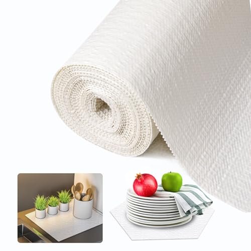 Beautysaid Shelf and Drawer Liner for Kitchen Cabinet, Non Adhesive Non Slip Shelf Paper Waterproof Washable Thickened for Dresser Pantry Shelve Bathroom Protector Liner(White,18 in x 20 FT)