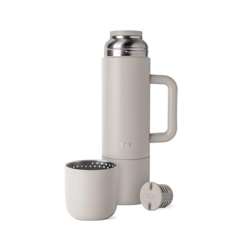 Simple Modern 36oz Insulated Hot Beverage Bottle with 2 Mugs | Travel Coffee Thermos for Hot Drinks | Twist and Pour Top | Commute, Travel, and Picnic Friendly | Roam Collection | Almond Birch
