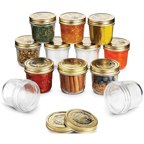 Bormioli Rocco Quattro Stagioni Glass Mason Jar (Set of 12) - 6.75 Oz. Storage Containers with Airtight Metal Lids for Fermentation, Preserving, Crafting & Beverage Serving - Wide Mouth, Italian Glass