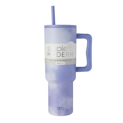 Simple Modern 40 oz Trek Tumbler with Handle and Straw Lid | Cup Holder Friendly Insulated Stainless Steel Travel Mug | Whimsical Tie Dye