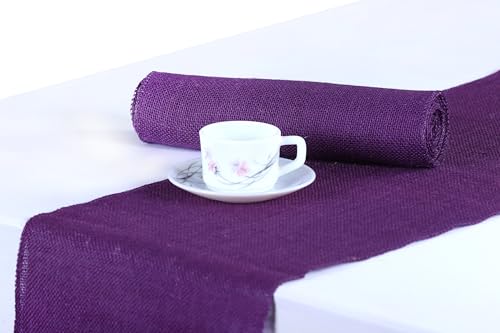 MDS 5 PCS 100% Natural Burlap Table Runners 12 x 72 Inch Rustic Farmhouse Country Vintage Boho Jute Runner for Wedding Home BBQ's Coffee Tea Party Dinning Table Decorations - Purple