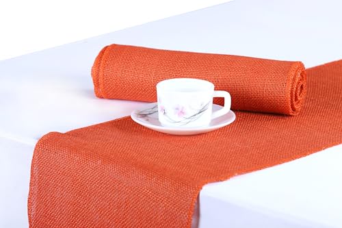 MDS 10 PCS 100% Natural Burlap Table Runners 12 x 72 Inch Rustic Farmhouse Country Vintage Boho Jute Runner for Wedding Home BBQ's Coffee Tea Party Dinning Table Decorations - Orange