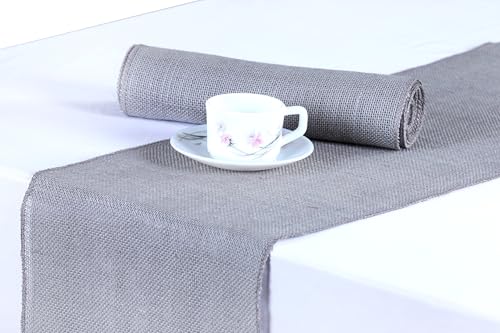 MDS 10 PCS 100% Natural Burlap Table Runners - Silver Grey