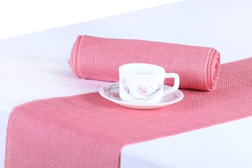 MDS 5 PCS 100% Natural Burlap Table Runners 12 x 72 Inch Rustic Farmhouse Country Vintage Boho Jute Runner for Wedding Home BBQ's Coffee Tea Party Dinning Table Decorations - Pink