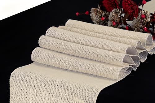 MDS 10 PCS 100% Natural Burlap Table Runners 12 x 72 Inch Rustic Farmhouse Country Vintage Boho Jute Runner for Wedding Home BBQ's Coffee Tea Party Dinning Table Decorations - Beige