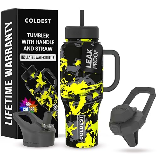 Coldest Tumbler with Handle and Straw - 100% Leak Proof Insulated Tumbler with Lid and Straw (3 Lids) - Stainless Steel Tumblers for Women & Men - Cup Holder Friendly Base, 36 oz (Off Road)