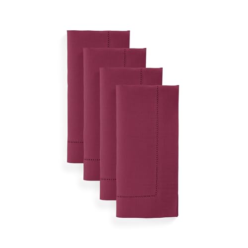 Solino Home Linen Cloth Napkins Set of 4-100% Pure Linen Beet Dinner Napkins 20 x 20 Inch for Fall, Autumn, Thanksgiving, Christmas - Classic Hemstitch, Handcrafted and Machine Washable