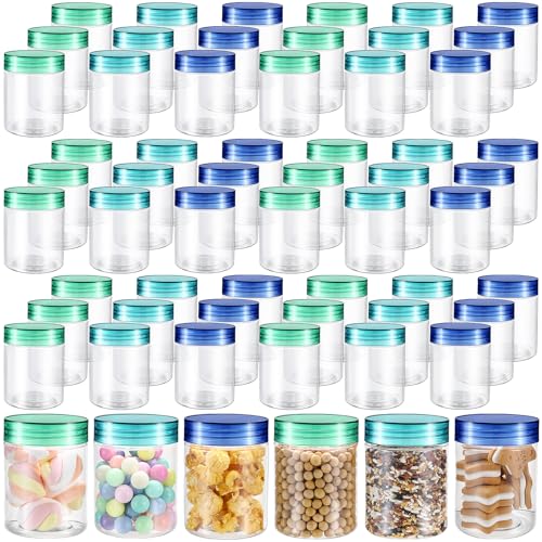 Sliner 60 Pcs 8 oz Plastic Jars with Lids Clear Round Leakproof Storage Containers Empty Refillable Plastic Mason Jars for Travel Storage Face Creams Kitchen Household Food Spice (Fresh Color)