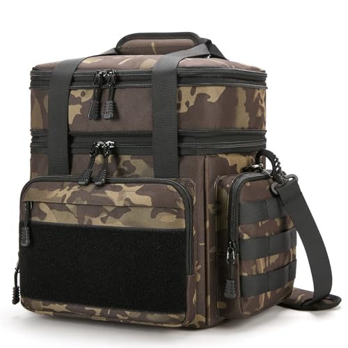 Tactical Lunch Box for Men, Insulated Bag Adult, Thermal Lunchbox Leakproof Waterproof Cooler Bag, Dual Compartment Tote, Large Pail Work Office Camping Travel(Black Camo)