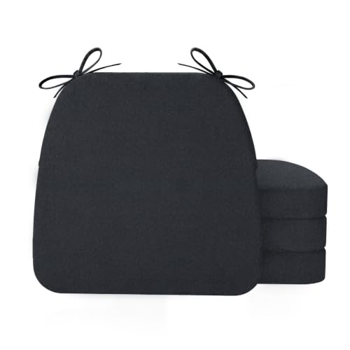 AAAAAcessories D-Shaped Chair Cushions, 2" Thick Dining Chair Pads with Ties and Removable, Machine-Washable Cover, 17" x 16", Set of 4, Black