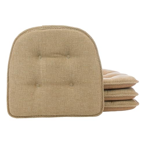 Klear Vu Omega Non-Slip Chair Cushions, Assembled in USA, U-Shaped Skid-Proof Seat Pads for Dining, Kitchen, Office, 15"x16", 4 Pack, Slub Tan 4 Count