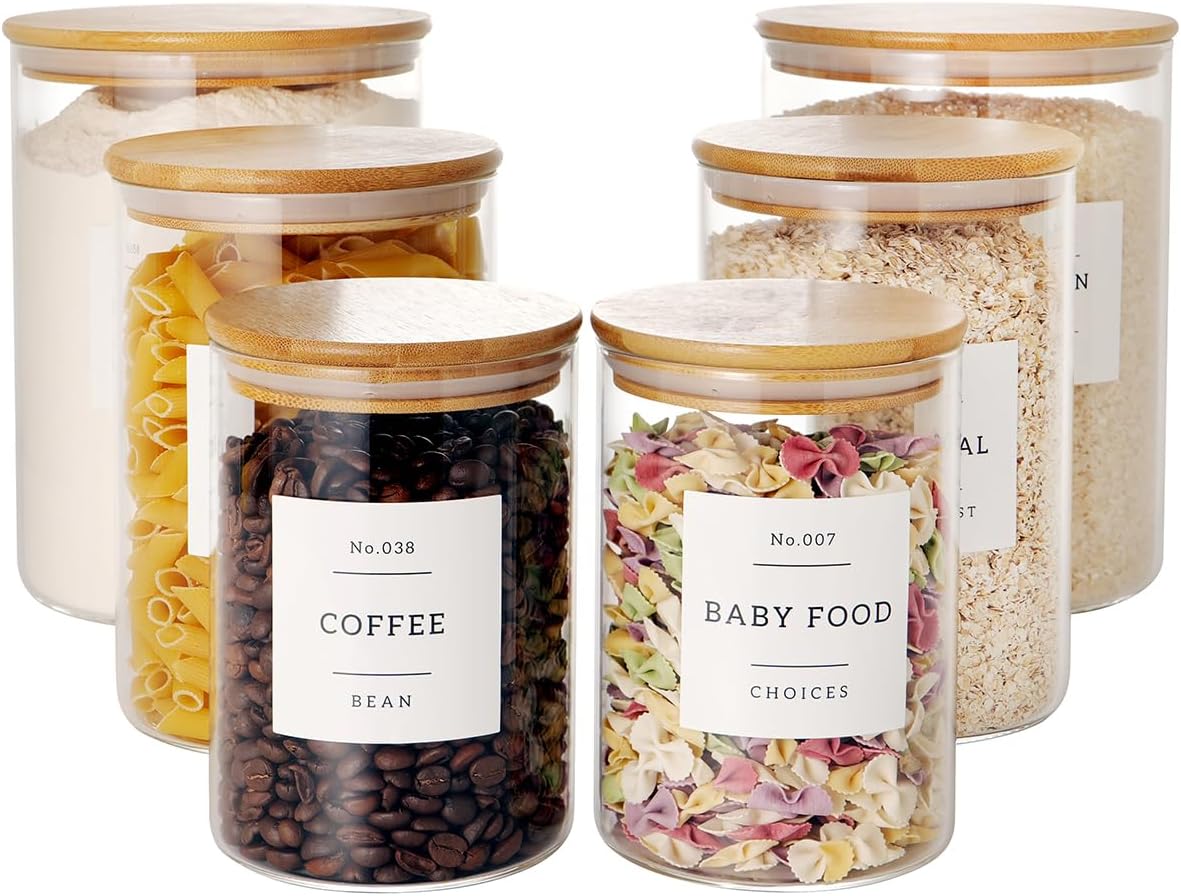 Set of 6 Glass Flour and Sugar jars