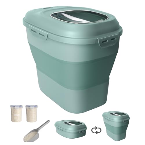 20-50 Lbs Food Storage Containers,Collapsible Rice Container with Wheel Airtight Locking Lid,Flour Storage Container with Small Food Jar and Scoop,Suitable for Food,Rice,Pet Food,Flour