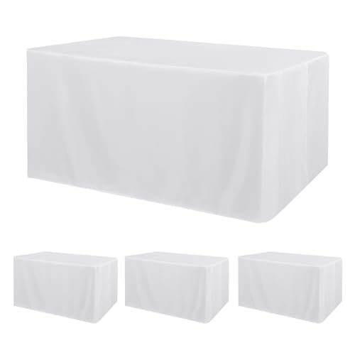 Obstal 4 Pack White Fitted Polyester Tablecloth