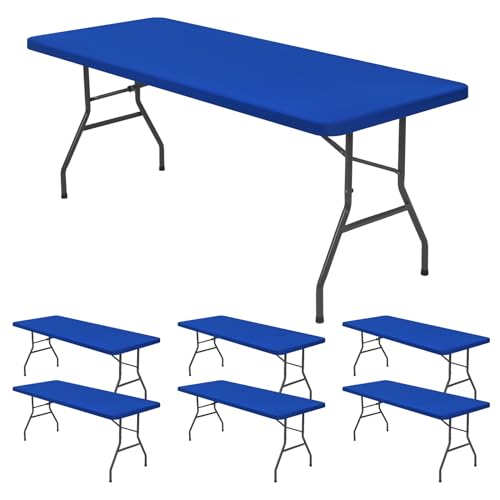 6 Pack Stretch Fabric Table Top Cap Cover, fits 6' Tables, Spandex Table Covers Washable Elastic Rectangle Tablecloth Protector for Indoor Outdoor Party Picnic Wedding, Royal Blue, 30" W x 72" L
