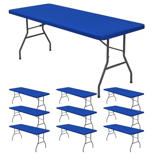 10 Pack Stretch Fabric Table Top Cap Cover, fits 6' Tables, Spandex Table Covers Washable Elastic Rectangle Tablecloth Protector for Indoor Outdoor Party Picnic Wedding, Royal Blue, 30" W x 72" L