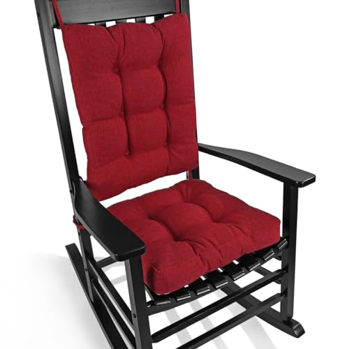 BUYUE Chair Cushion Set for Rocking Chair, Back Pillow & Seat Cushion with Ties, Original Woven Fabric Non-Slip Chair Pads for Elderly Sitting, Red