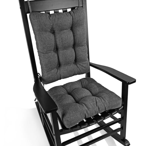 BUYUE Chair Cushion Set for Rocking Chair, Back Pillow & Seat Cushion with Ties, Original Woven Fabric Non-Slip Chair Pads for Elderly Sitting, Dark Gray