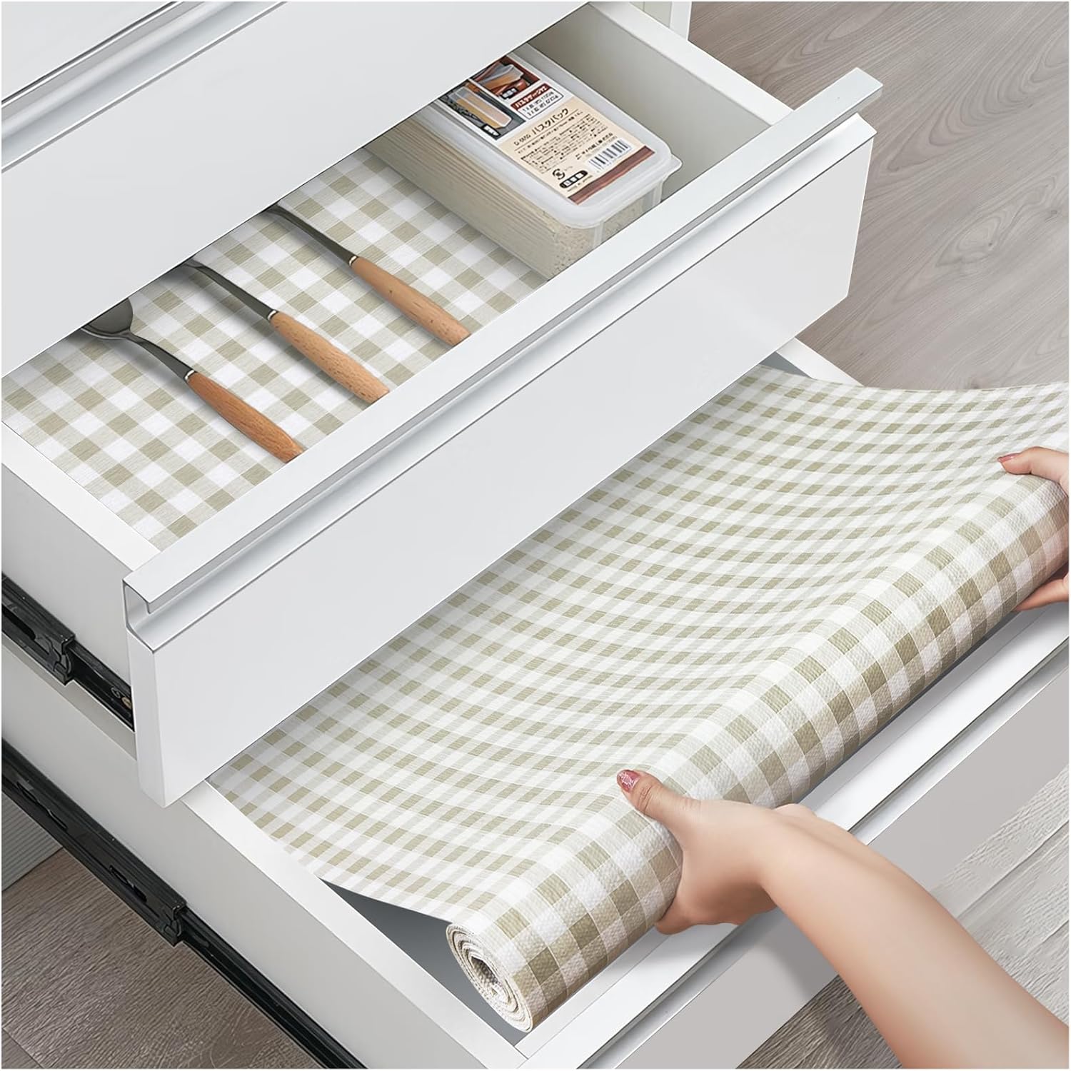 Drawer and Shelf Liner, Non-Slip Kitchen Cabinet Liners Non-Adhesive Thick Strong Grip Waterproof Washable Mats Protect Dresser Shelves Cupboard Bathroom Cabinets, Yellow Plaid, 12 in X 30 FT
