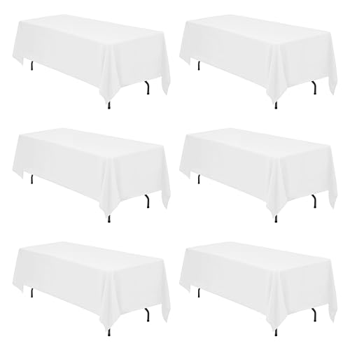 BRILLMAX 6 Pack White Tablecloths 70 x 120 Inch for 6ft or 8ft Rectangle Tables - Rectangular Bulk Linen Polyester Fabric Washable Cloth Cover for Wedding Reception Banquet Birthday Party