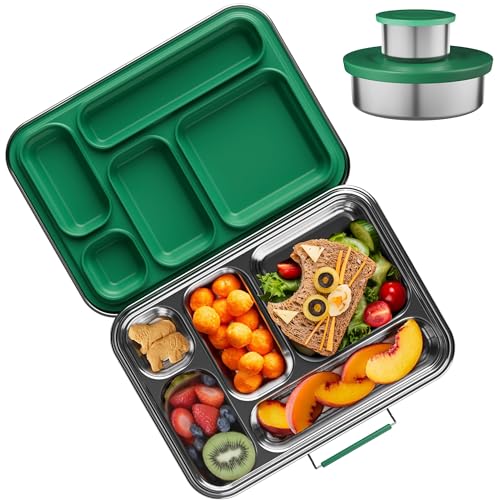 Stainless Steel Bento Box Kids, Kids Metal Bento Lunch Box BPA Free Lunch Box Containers 304 Stainless Steel Bento Box for School and Office(Green)
