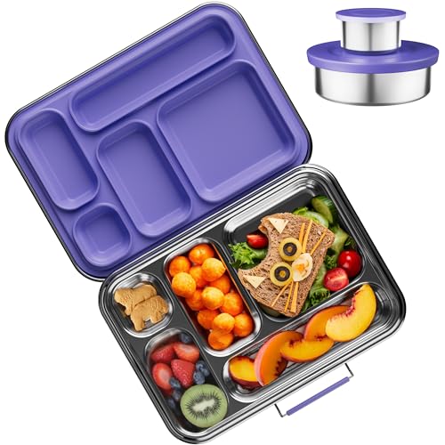 Stainless Steel Bento Box Kids, Kids Metal Bento Lunch Box BPA Free Lunch Box Containers 304 Stainless Steel Bento Box for School and Office(Purple)